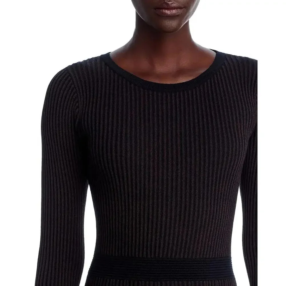 T Tahari Women Black/Espresso Rib Knit Flare Hem Fit & Flare Midi Dress Size XL